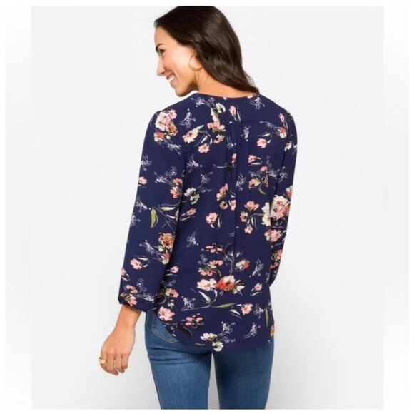 Fun2Fun Stitch Fix Top Small Navy Floral Blouse 3/4 Sleeve NWOT - Picture 2 of 8